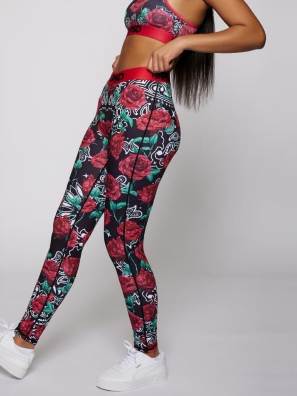 PSD Women's Bandana Rose Print Athletic Leggings Size M